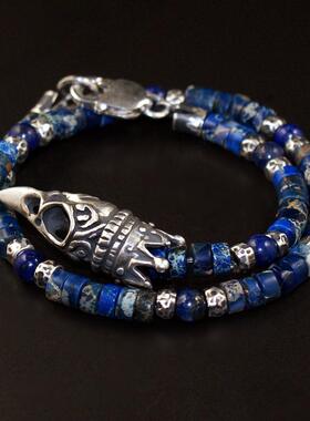 鸟头骨骷髅青金石蓝色宝石手链