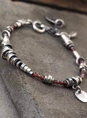 绿玉髓黄色碧玺石榴石纯银手链