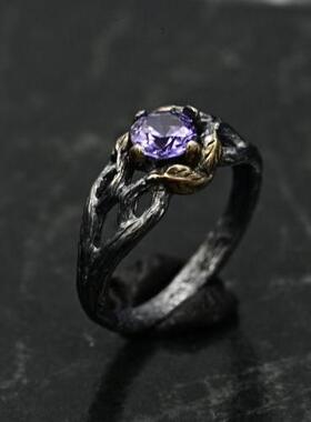 精致艺术复古优雅紫翠玉结婚戒指