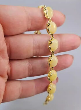 白色琥珀纯银镀金可调节手链