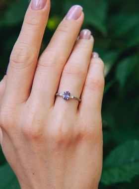 坦桑石小钻石自然灵感纯银戒指