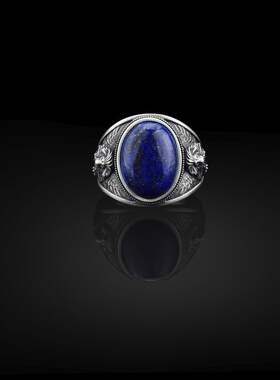 翼狮子非洲动物蓝色青金石戒指