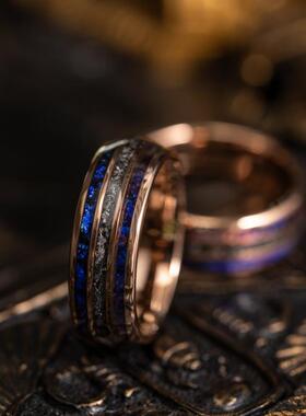 玫瑰金碳化钨陨石星云蛋白石戒指