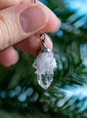 天然冰透明石英精灵套装耳环项链