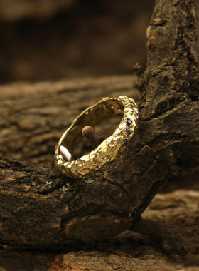 男士14K纯金复古天然蓝宝石戒指