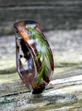 自然杜松木舒适树脂戒指情侣复古