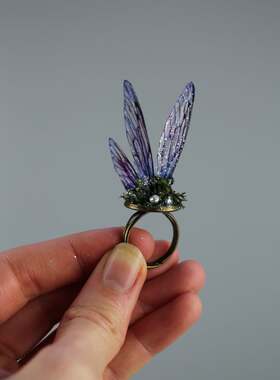 深紫色精灵之翼童话蝴蝶翅膀戒指