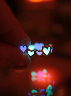 心形紫色绿松石色情人节夜光戒指