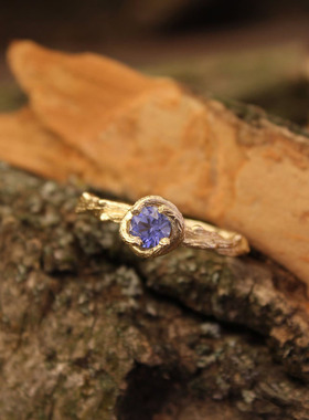 天然坦桑石宝石镶嵌编织戒指结婚