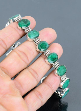 情侣纯银纯银祖母绿手链宝石镶嵌