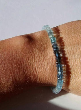 天然海蓝宝石串珠苔藓蓝叠戴手链