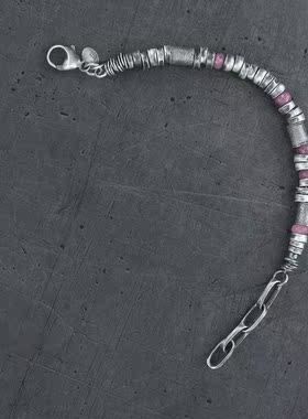 纯银粉红色蓝宝石氧化银珠手链