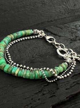 英国代购手作绿玉髓纯银手链