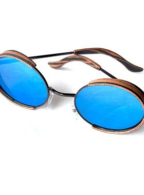 椭圆蓝色镜防紫外线乌木太阳眼镜