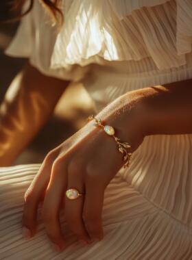 挪威代购手作镀金欧泊蛋白石手链