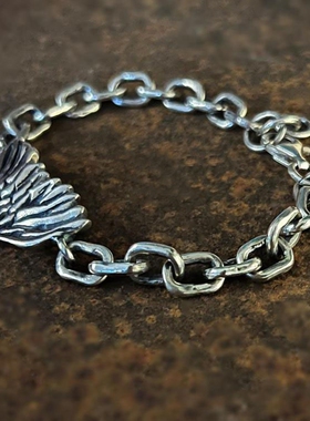 银翼天使翅膀氧化纯银链男士手链