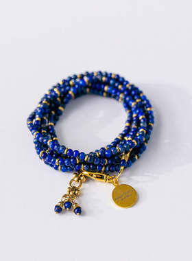 刻面青金石宝石串珠青铜叠戴手链