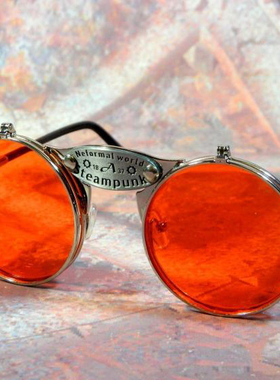 蒸汽朋克红色镜片翻盖太阳眼镜