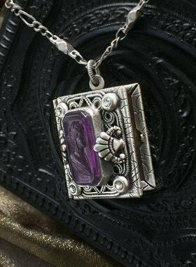 紫水晶银色反向浮雕照片小盒项链