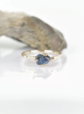 女纯银黄金白金复古蓝宝石戒指