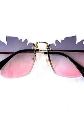 雕花粉灰色紫外线防护太阳眼镜