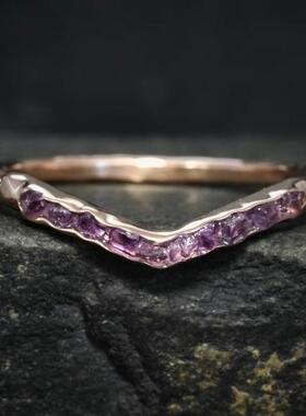女士玫瑰金天然紫水晶镶嵌戒指