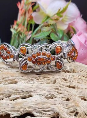 美国代购波罗的海琥珀纯银手链