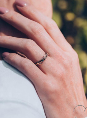 情侣纯银14K黄金复古叶戒指对戒