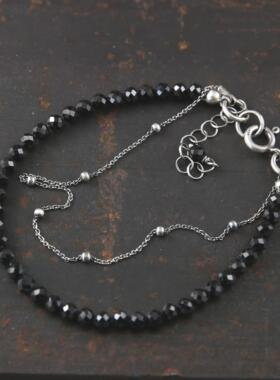 黑色碧玺串珠纯银双层手链