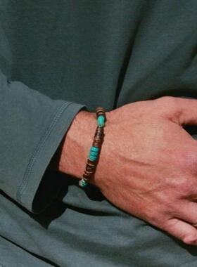 绿松石椰子珠木珠青铜圆形手链