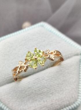 美国代购手作18K金橄榄石戒指