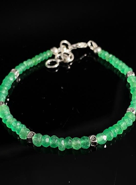 天然祖母绿宝石串珠刻面圆珠手链
