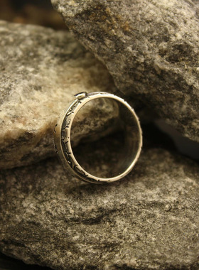 个性天然蓝宝石镶嵌纯银结婚戒指