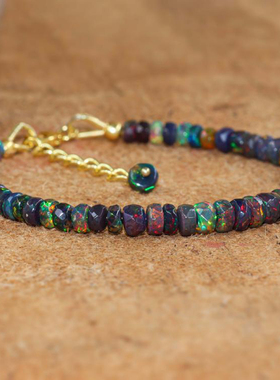 女复古火蛋白石天然宝石手链串珠