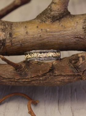 金藤银树皮纯银14K纯金戒指结婚