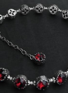 哥特浪漫迷人闪光红色水晶项链