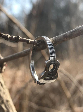 白青铜复古吉他手乐队戒指可调节