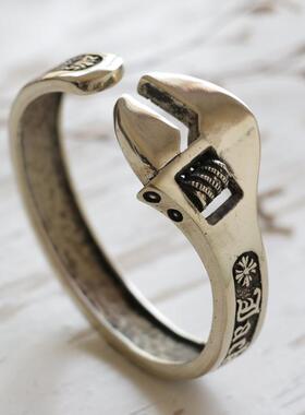 猴子扳手男士925纯银开口手镯