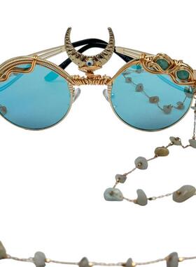 美国代购手作绿松石弯月链条眼镜
