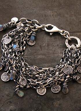 拉长石分层多股手链纯银复古中性