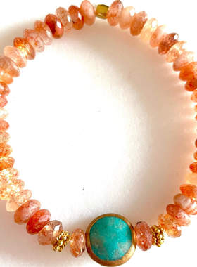 太阳石宝石绿松石24K镀金手链