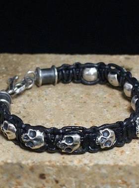 男士纯银黑色熔岩棕色碧玉手链