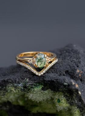 美国代购纯银苔藓玛瑙女士戒指