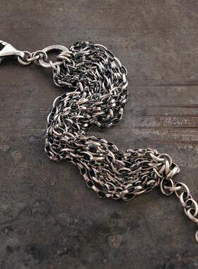 纯银分层多股垂褶氧化银色手链