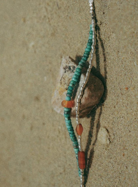 天然绿松石不规则宝石纯银手链