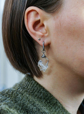 冰水晶天然透明石英精灵耳环项链