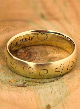 戒指爱心图案雕刻刻字戒指缎面
