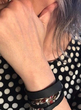 情侣纯银复古红水晶镶嵌手链叠戴