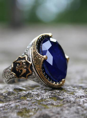 纯银复古深蓝色帕拉伊巴碧玺戒指
