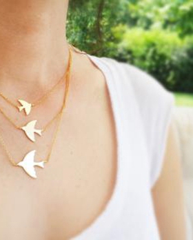 简约三只燕子飞燕鸟剪影层次项链